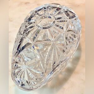 BOHEMIA CZECH REPUBLIC EGG SHAPED DISH TRINKET LEAD CRYSTAL VINTAGE STARBURST